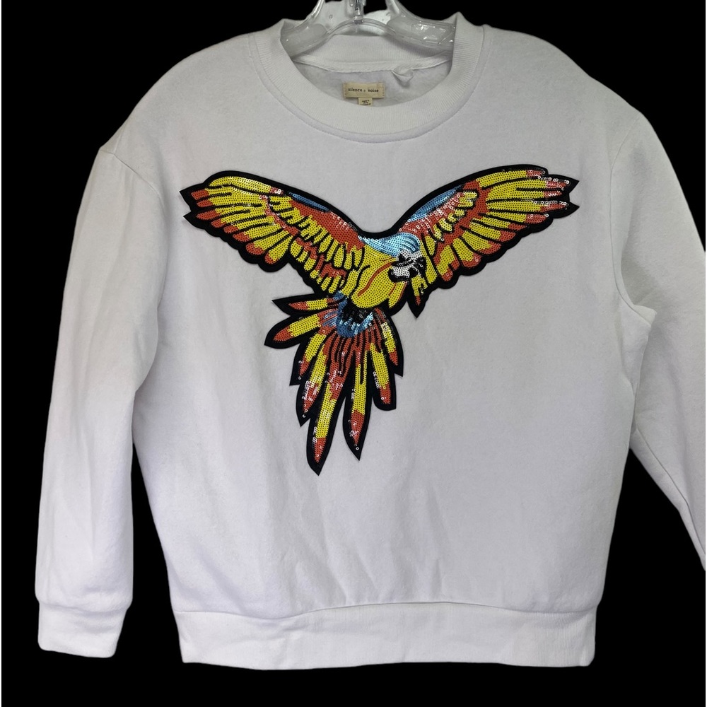 Silence&Noise Womens Sz XS White w/Sequined parrot Sweatshirt (L15) NW/OTs